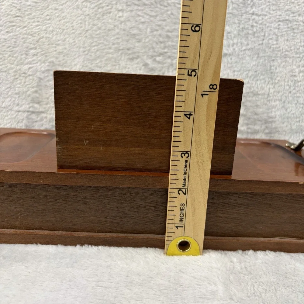 Vintage Wood Dresser Valet Jewelry Box Drawer Coin Tray Card Holder Caddy 12